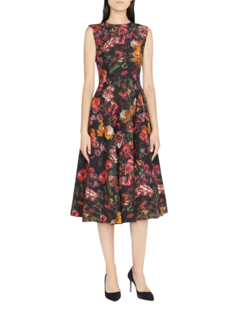 NEW Adam Lippes Floral Eloise Dress Womens 34 2 Black Red Sleeveless Silk Wool